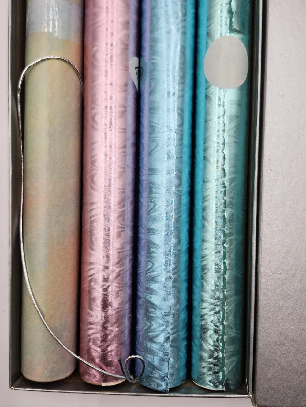 Vintage BOX SALLY FOSTER NEW Metallic Gift Wrap Rolls CARDS RIBBON SET